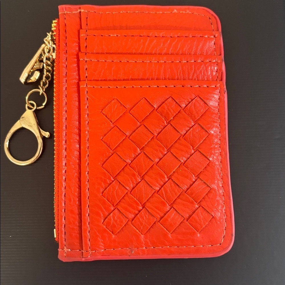 Orange Quilted Leather Card Holder